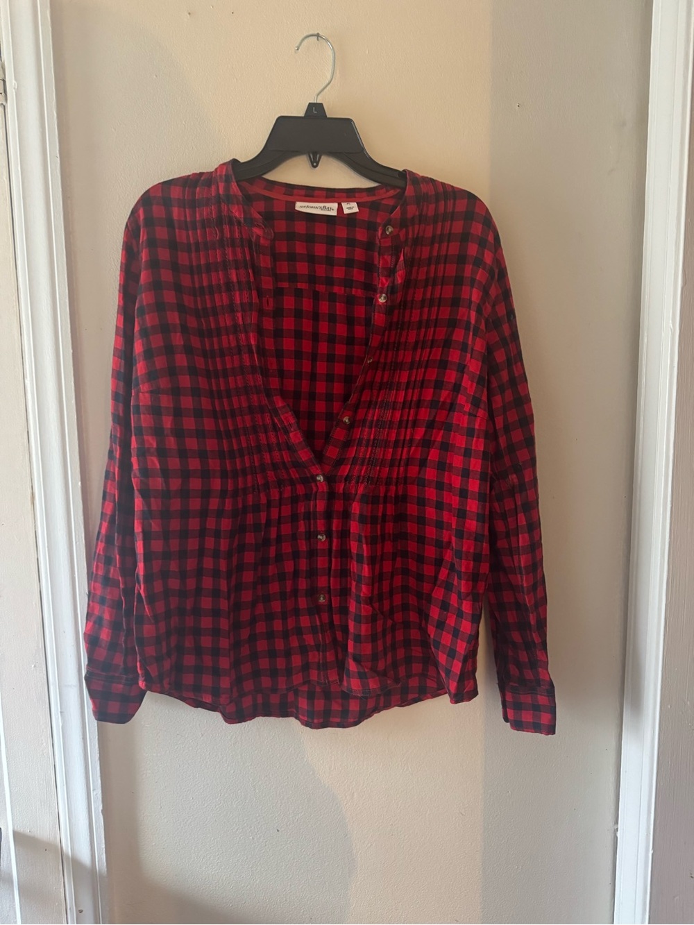 St. John's Bay Red and Black Plaid Button-Down Shirt